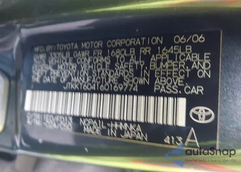 2006 Scion Xa z USA, uszkodzony, nr VIN JTKKT604160169774